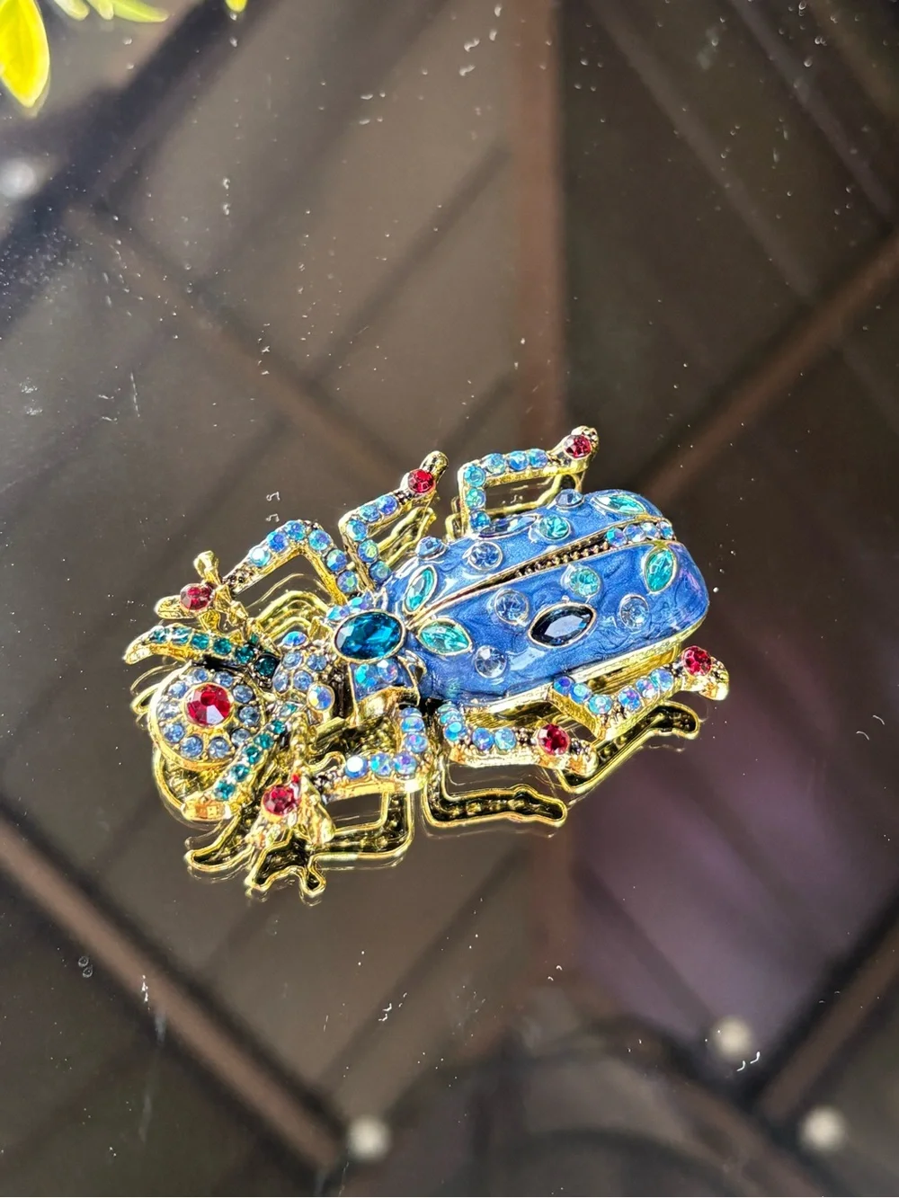 Blue Crystal Beetle Brooch Pin